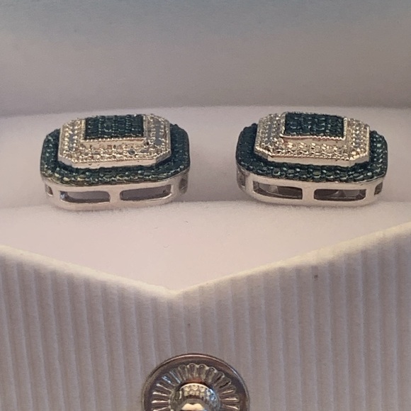 Natural genuine blue Diamond Accented Rhodium Over Brass earrings - Picture 5 of 9